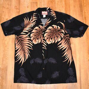RJC Black/Tan Palm Frond Hawaiian Shirt Sz XL